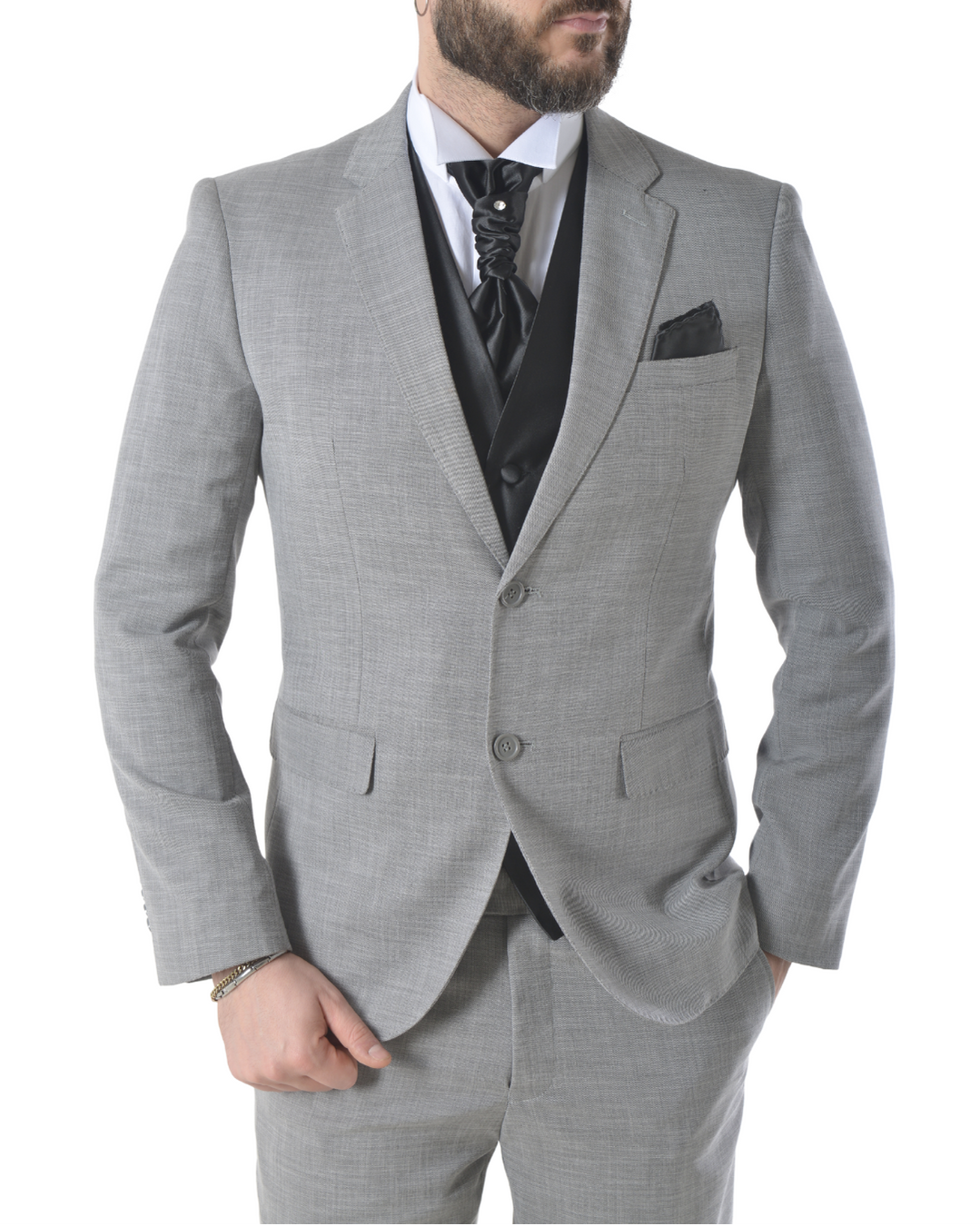 Abito completo elegante con gilet e cravattone art regular grigio fiammato