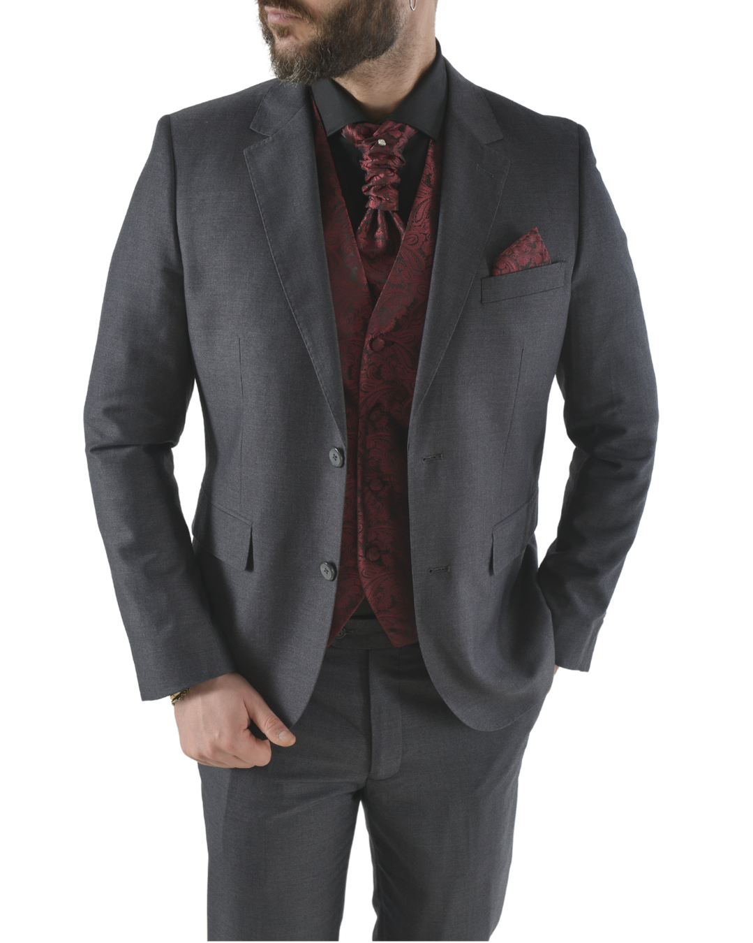 Abito completo elegante con gilet e cravattone art regular grigio scuro
