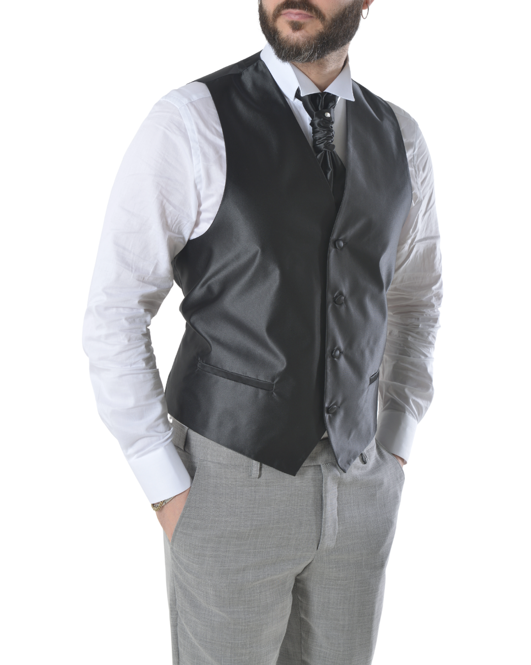 Abito completo elegante con gilet e cravattone art regular grigio fiammato