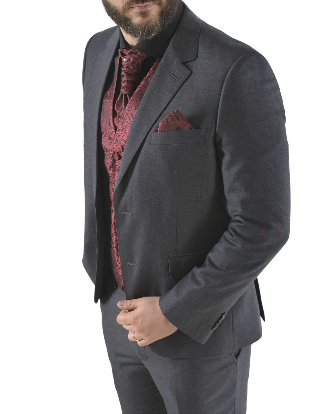 Abito completo elegante con gilet e cravattone art regular grigio scuro