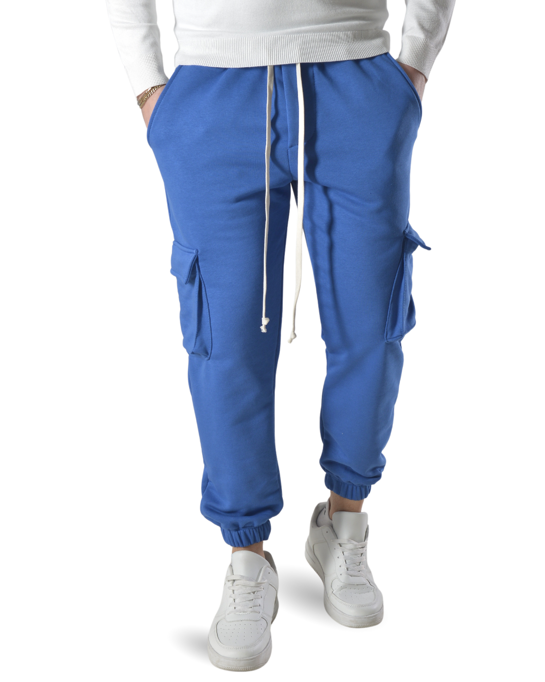 Pantalaccio tuta cargo in cotone art 026 azzurro elettrico