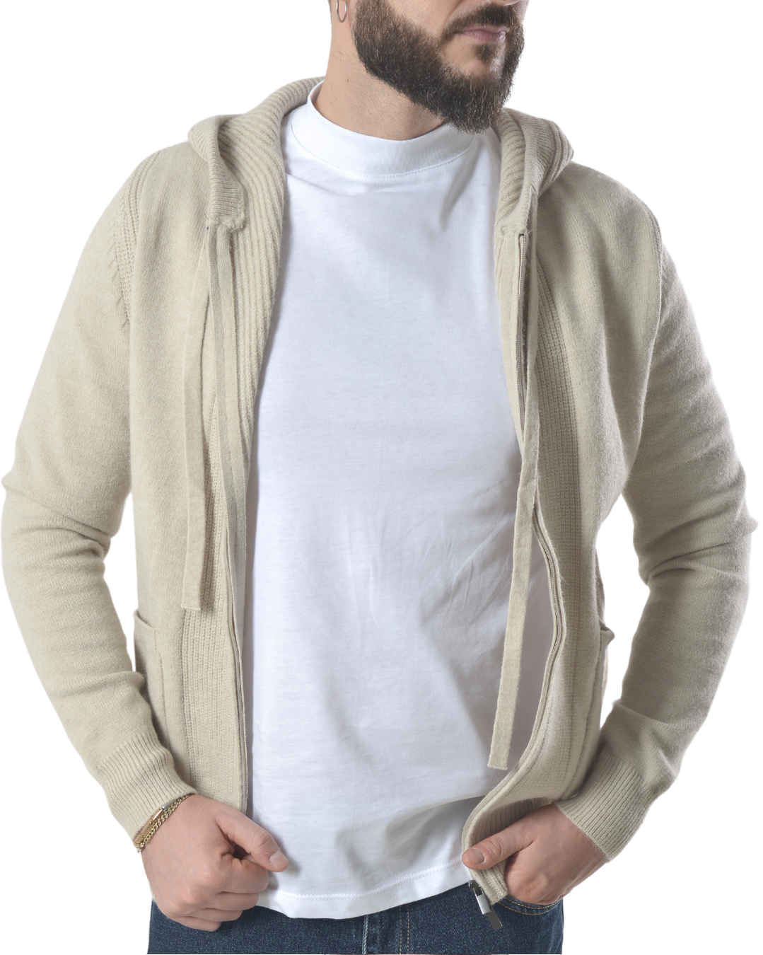 Cardigan con zip frontale art 746 beige