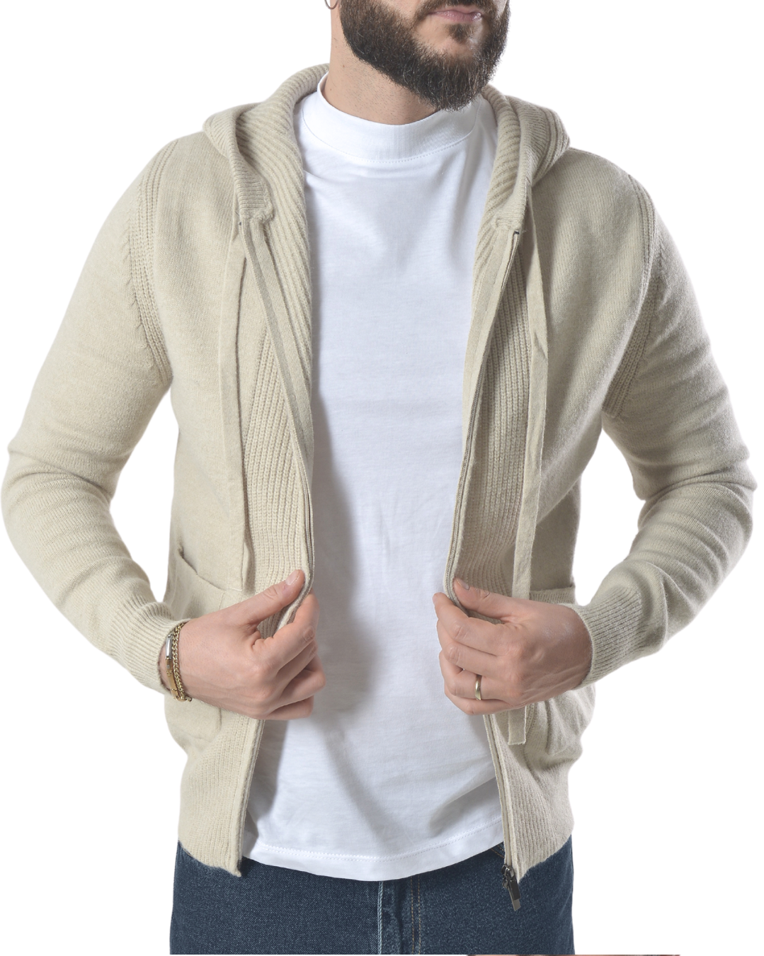 Cardigan con zip frontale art 746 beige