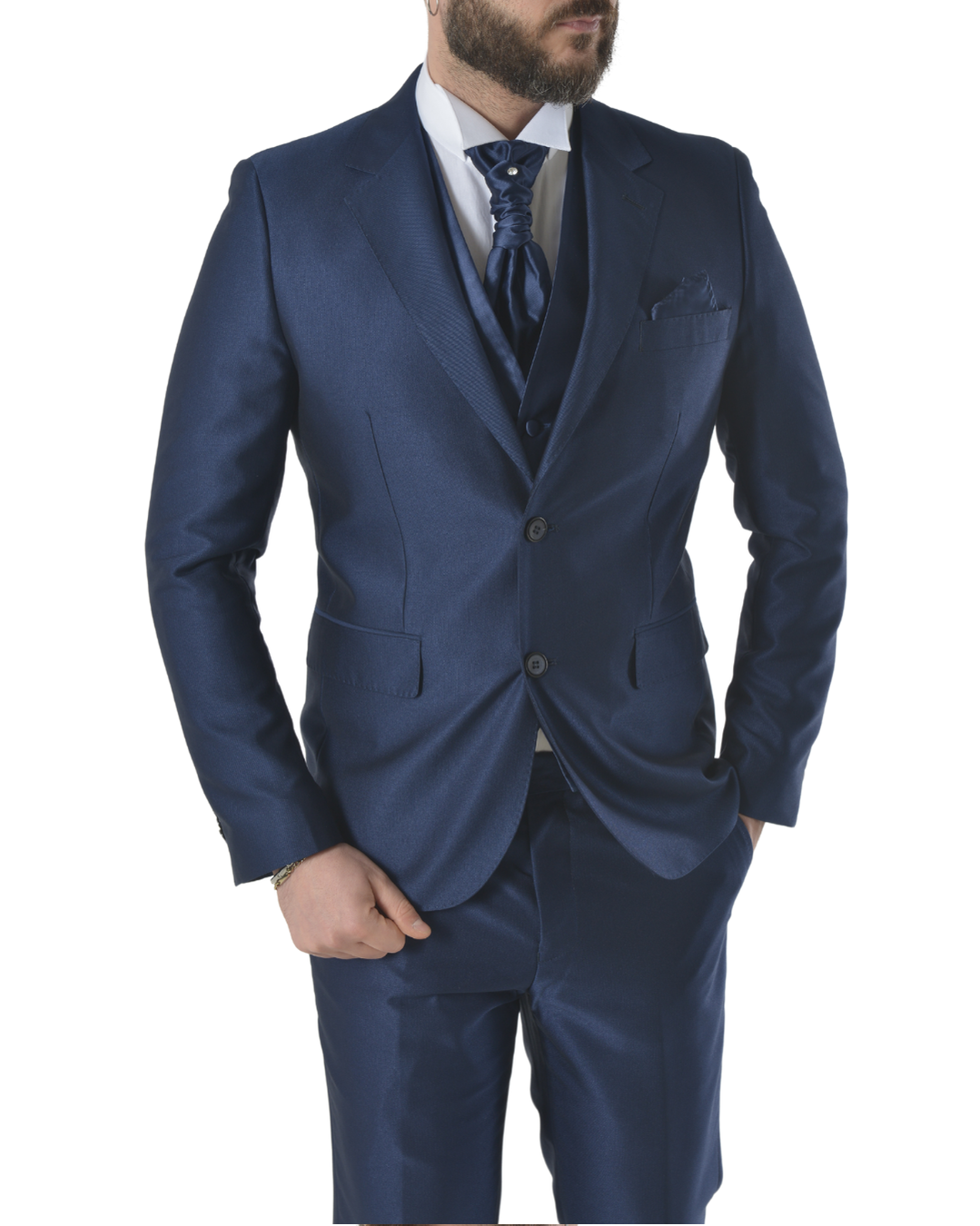 Abito completo elegante con gilet e cravattone art regular blu elettrico
