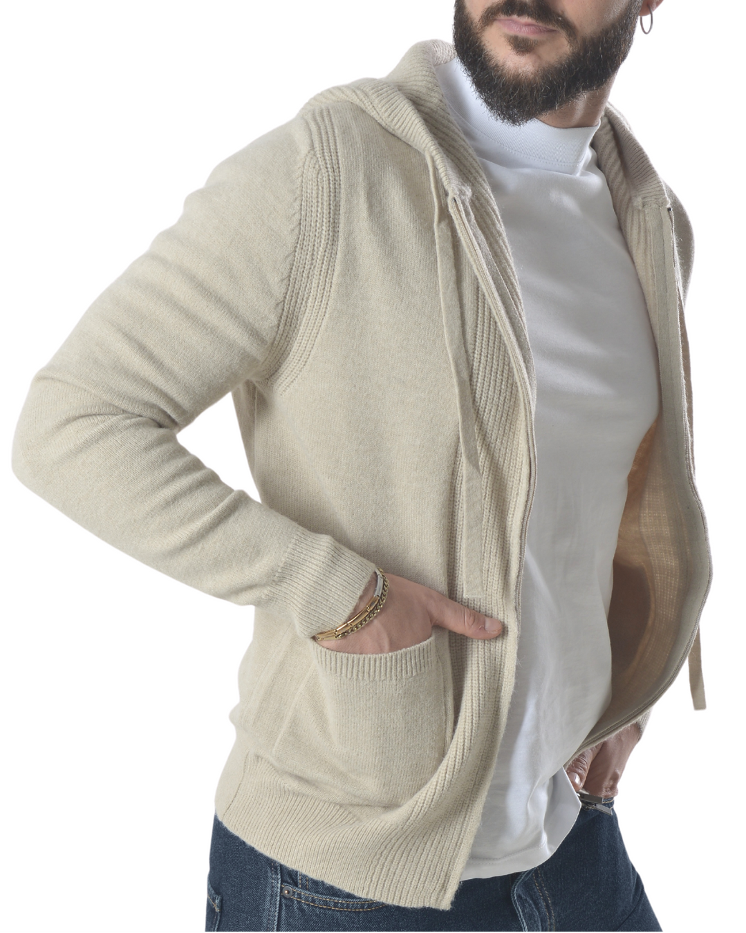 Cardigan con zip frontale art 746 beige