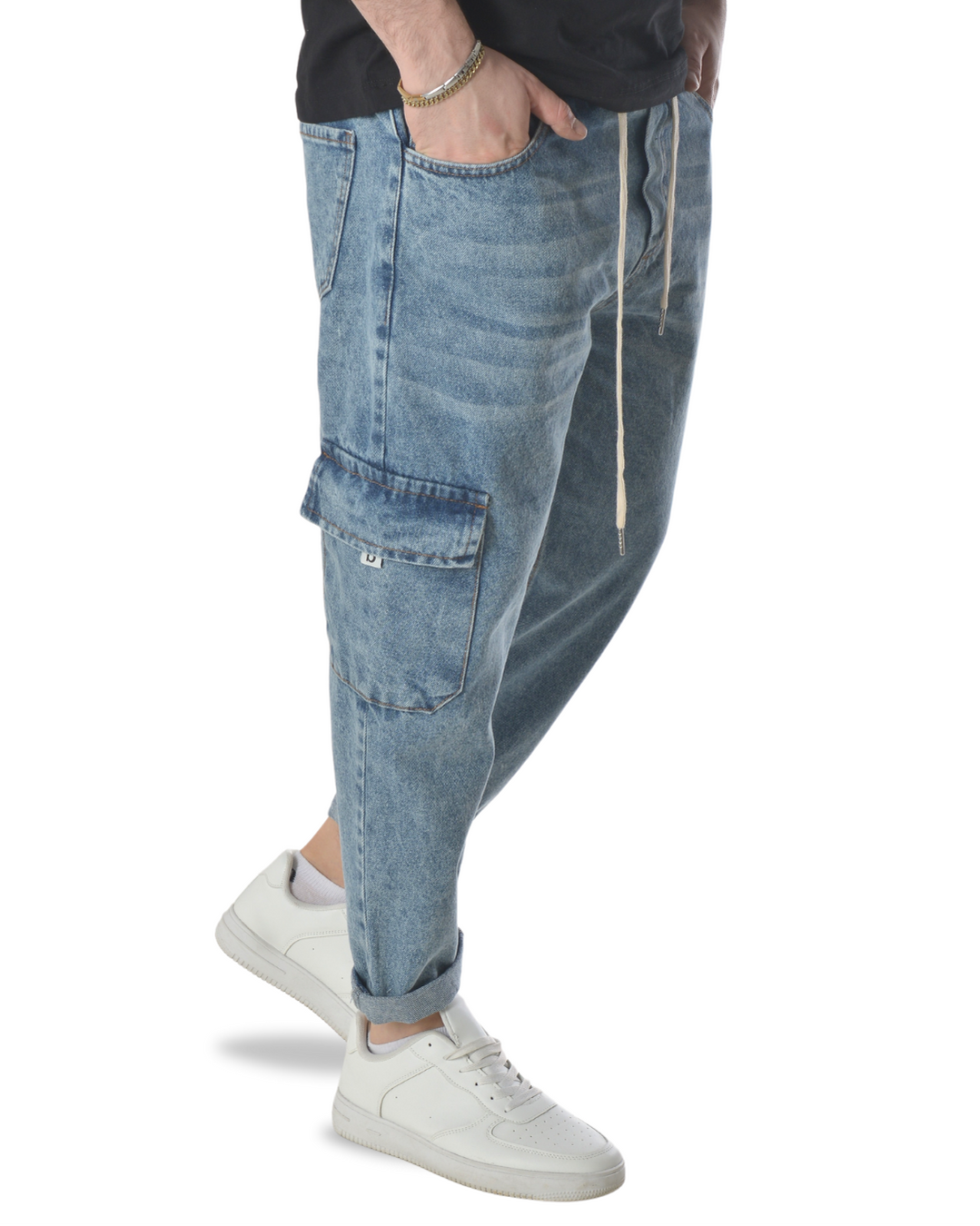 Jeans cargo art varenne loose fit denim scuro