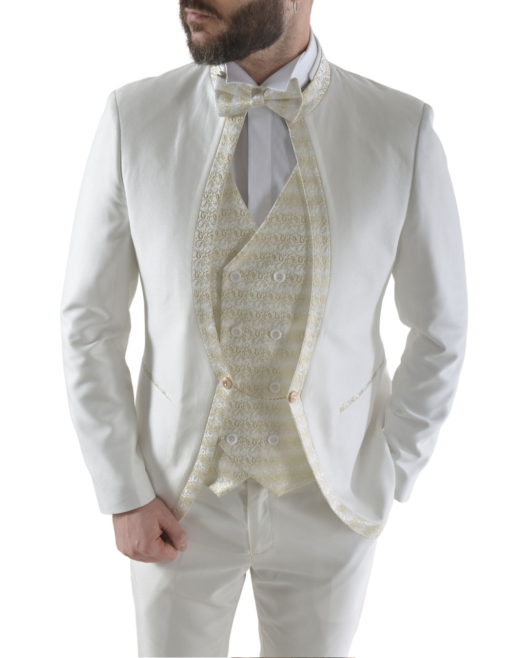 Abito completo elegante con gilet e papillon art imperial bianco