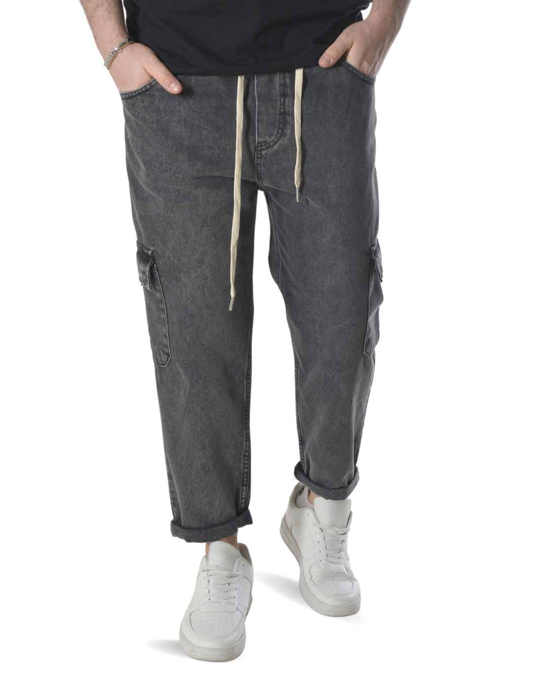 Jeans cargo art varenne loose fit denim grigio scuro