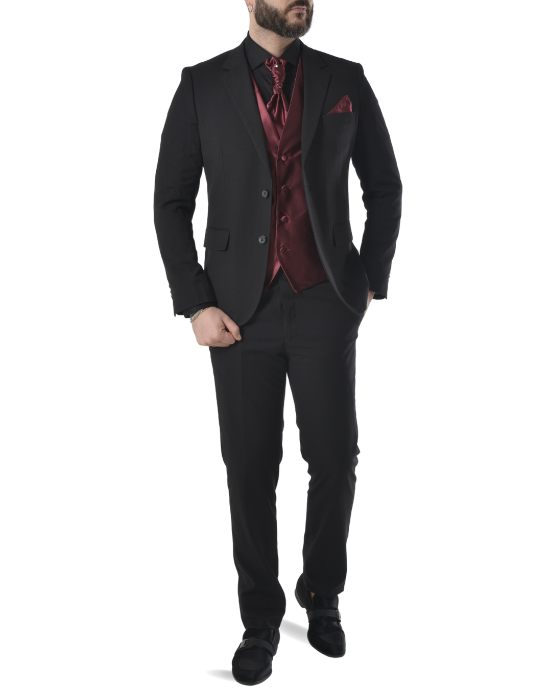 Abito completo elegante con gilet e cravattone art regular nero