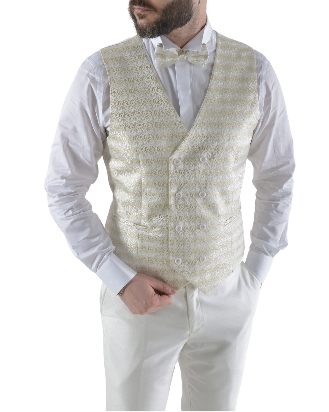 Abito completo elegante con gilet e papillon art imperial bianco