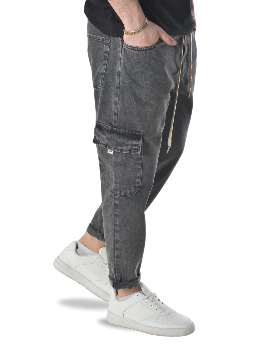 Jeans cargo art varenne loose fit denim grigio scuro