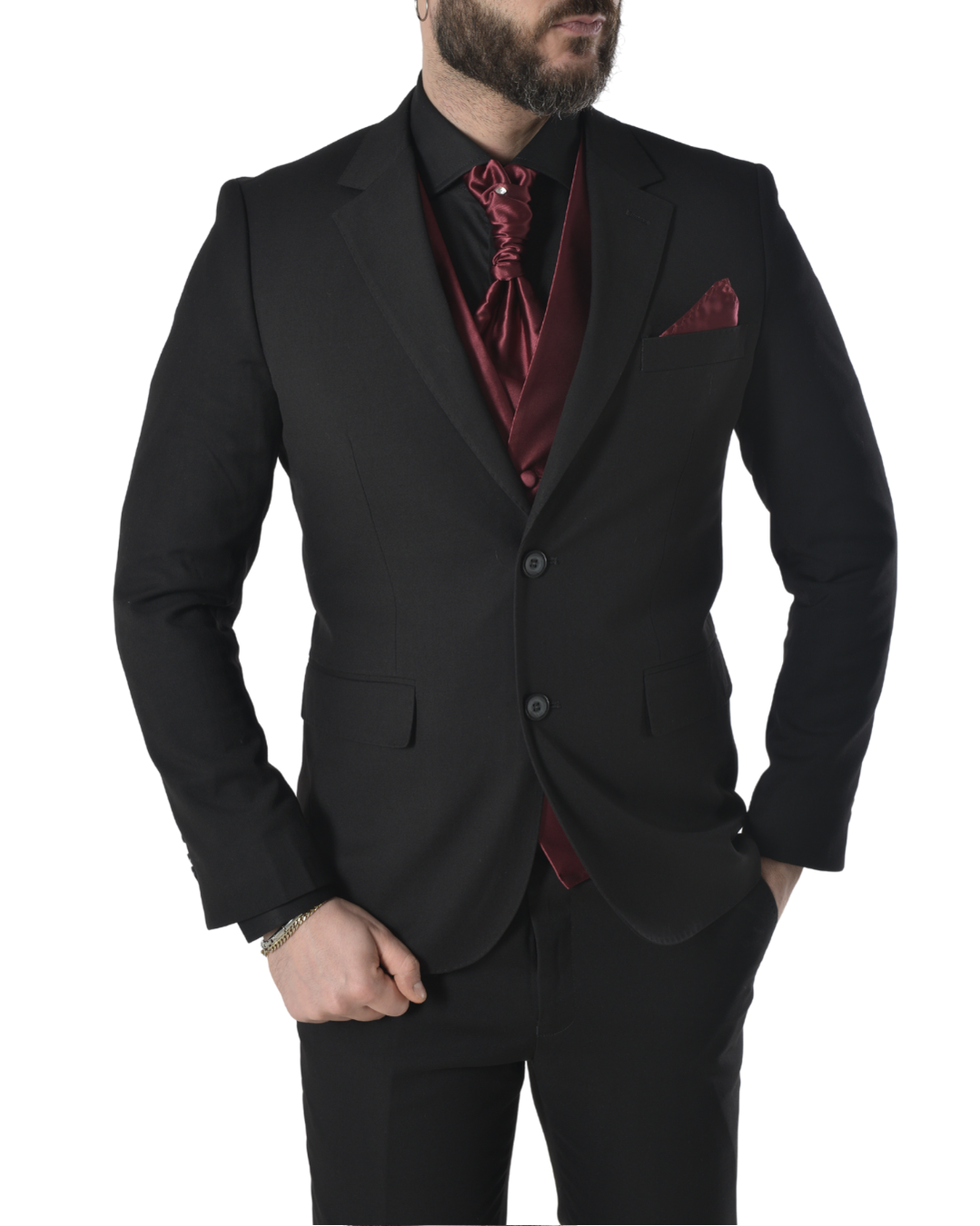 Abito completo elegante con gilet e cravattone art regular nero