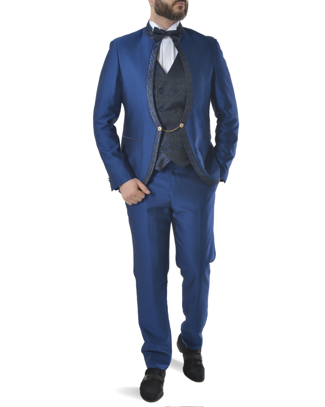 Abito completo elegante con gilet e papillon art imperial blu