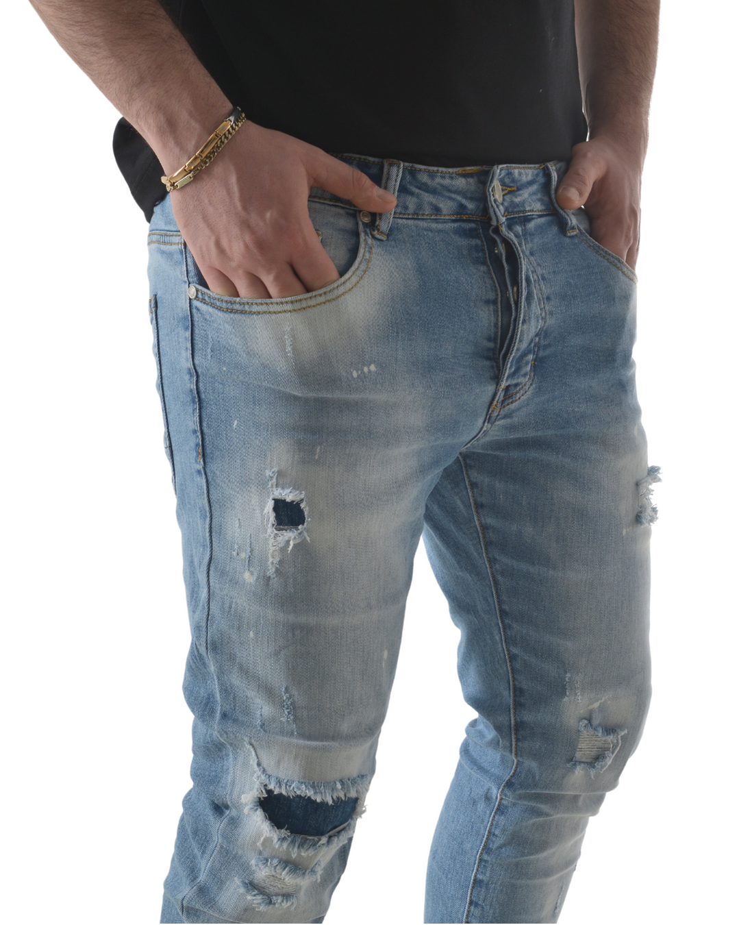 Jeans art jc-7113b slim fit denim chiaro con rotture