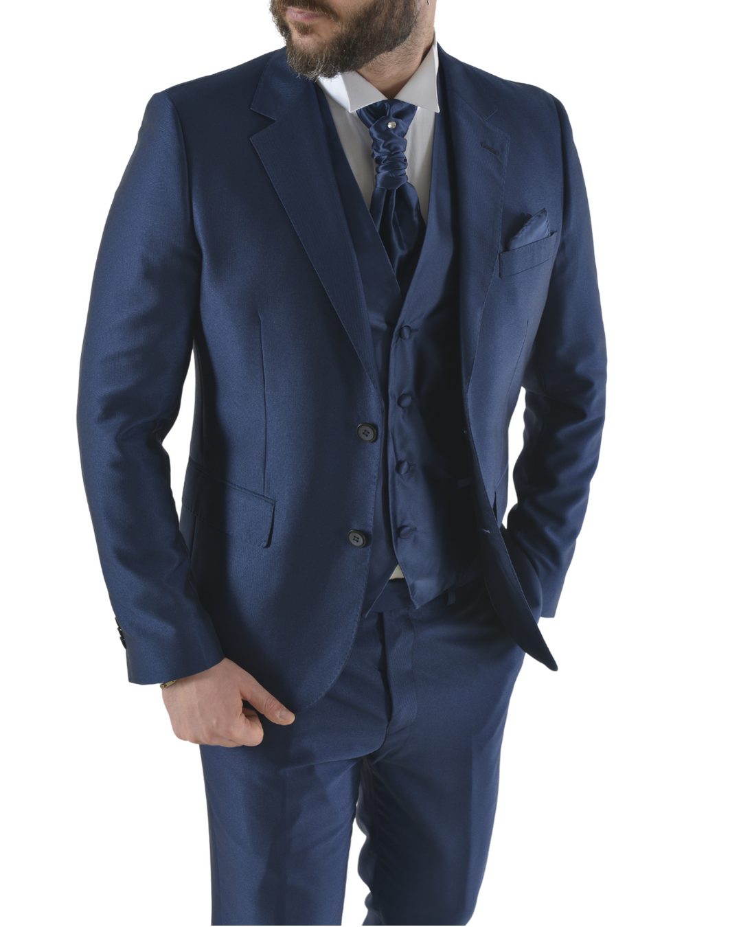 Abito completo elegante con gilet e cravattone art regular blu elettrico