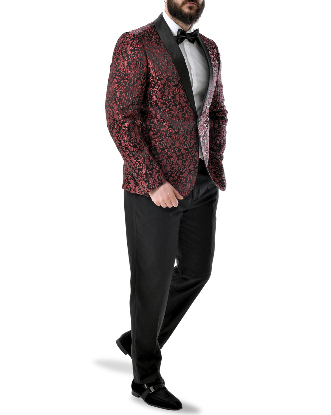 Abito completo giacca e pantalone smoking damascato bordeaux