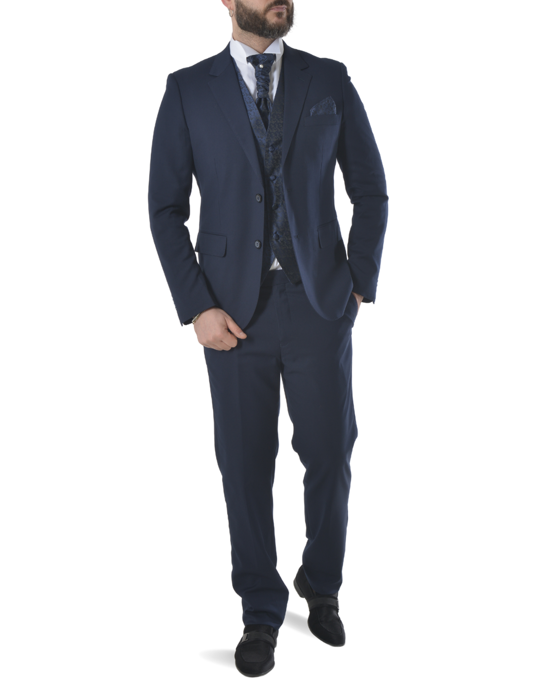 Abito completo elegante con gilet e cravattone art regular blu scuro