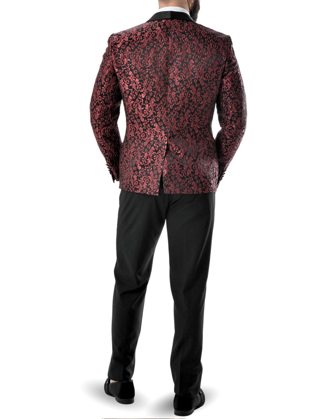 Abito completo giacca e pantalone smoking damascato bordeaux