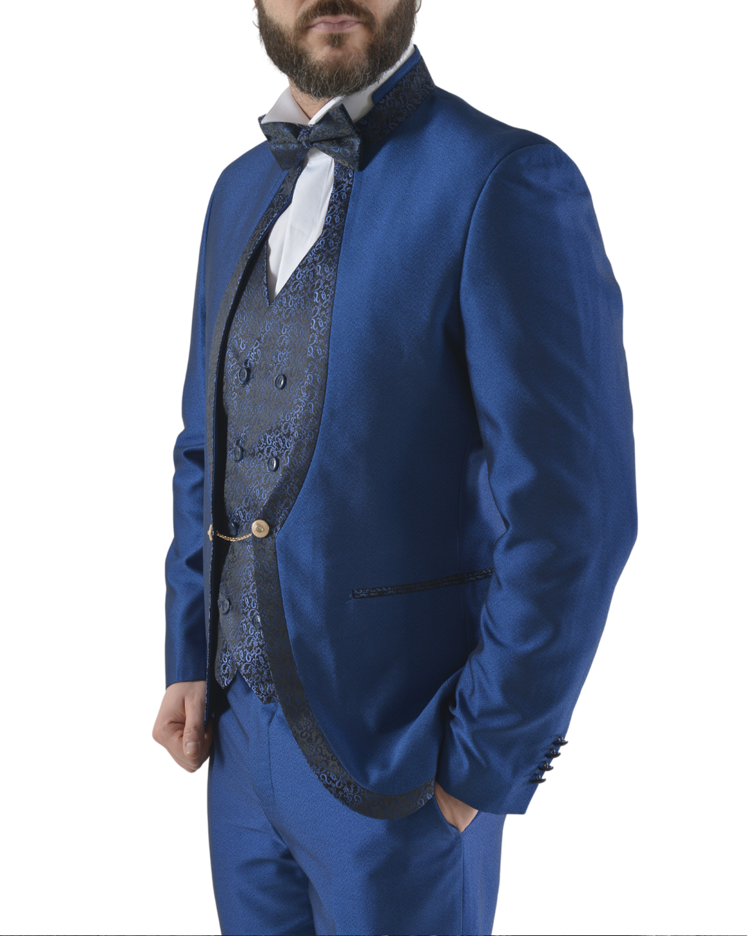Abito completo elegante con gilet e papillon art imperial blu