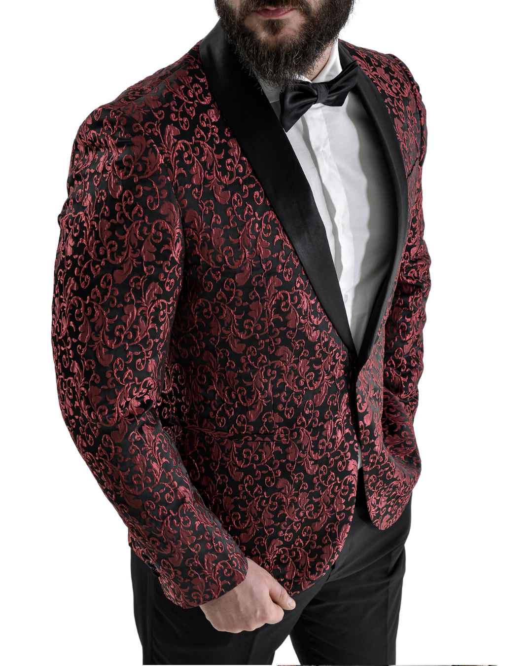 Abito completo giacca e pantalone smoking damascato bordeaux