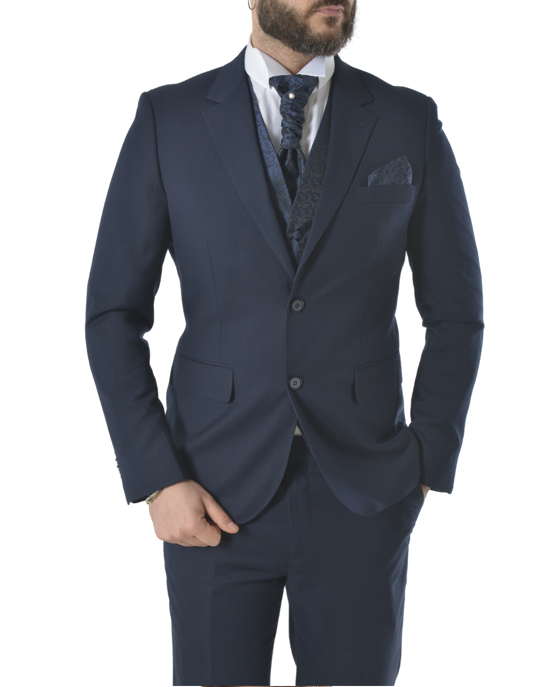 Abito completo elegante con gilet e cravattone art regular blu scuro