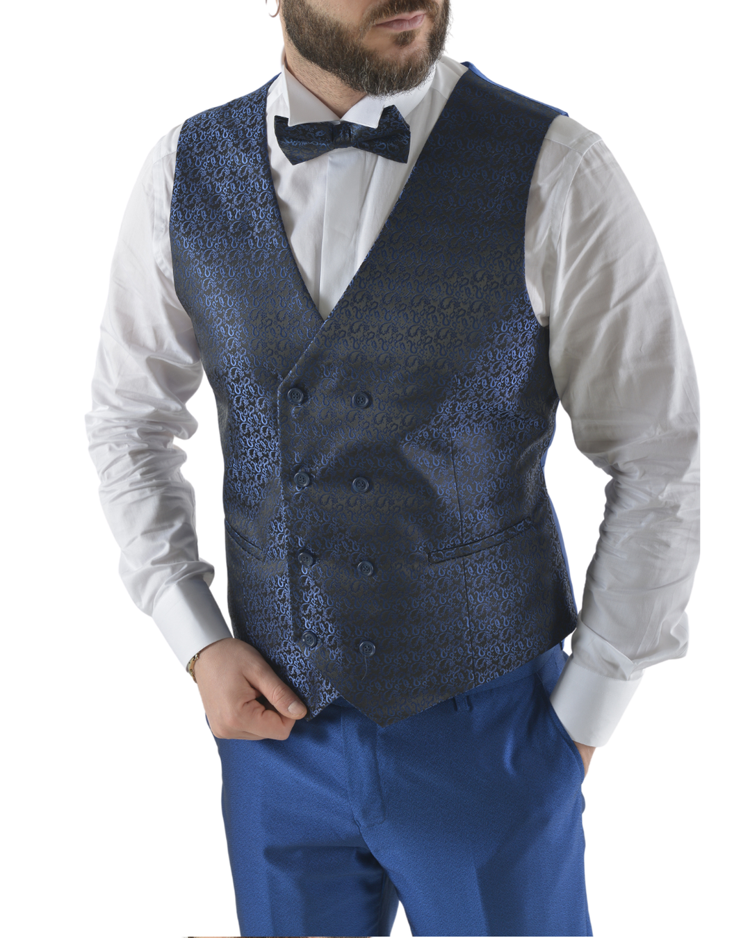 Abito completo elegante con gilet e papillon art imperial blu
