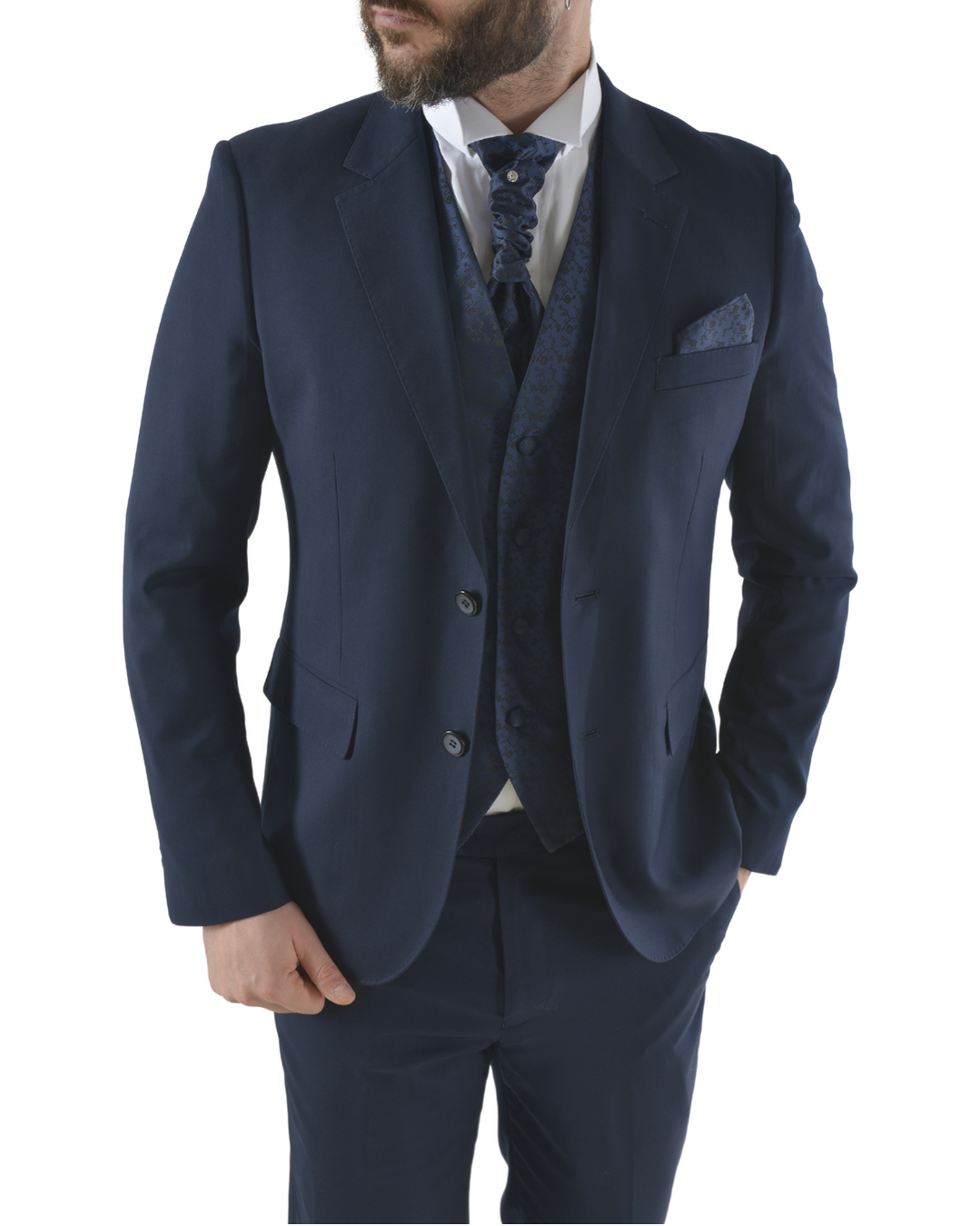 Abito completo elegante con gilet e cravattone art regular blu scuro