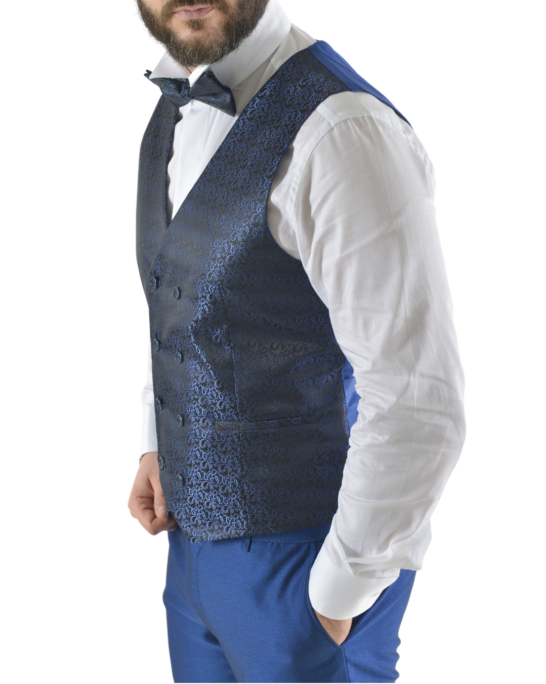 Abito completo elegante con gilet e papillon art imperial blu