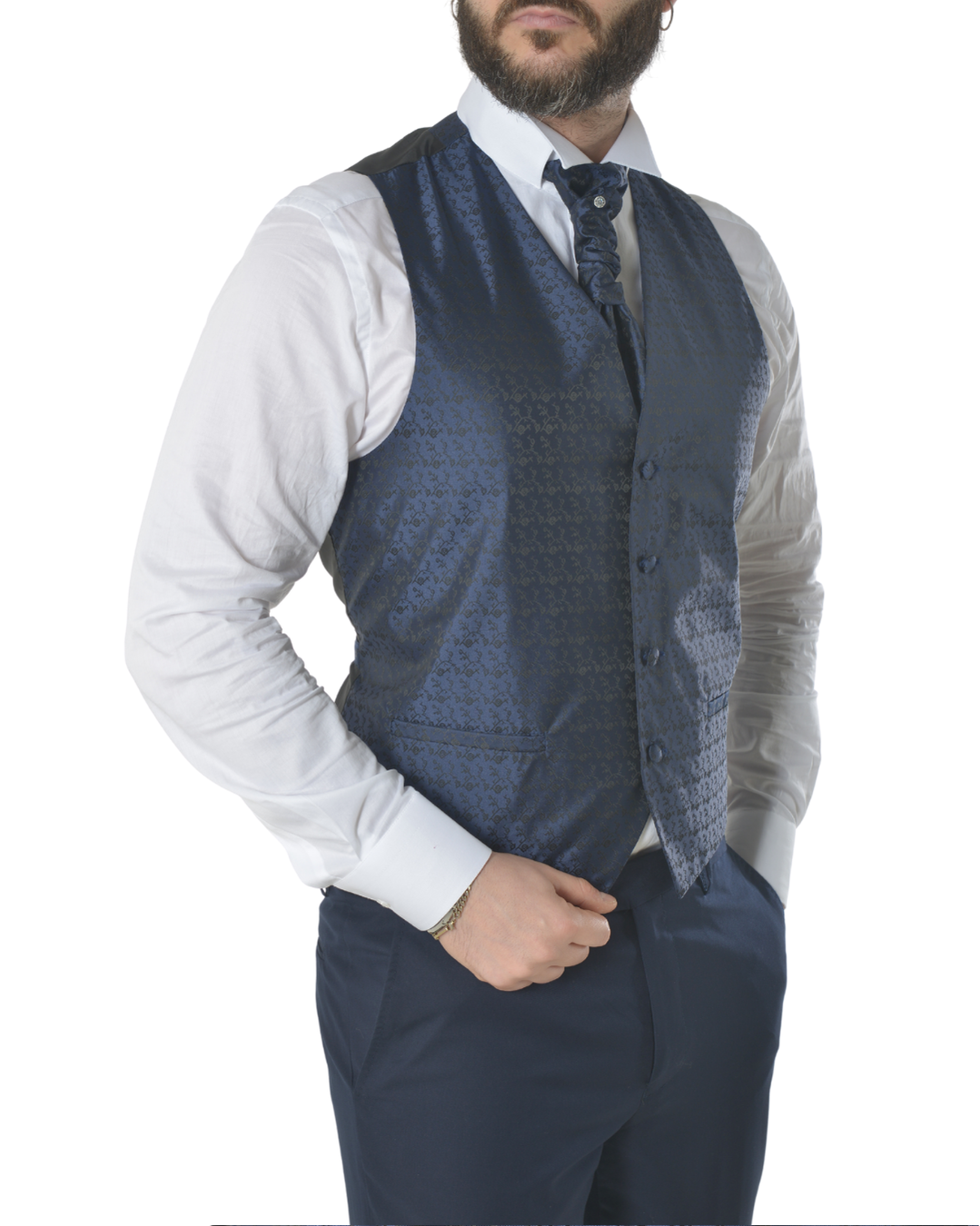 Abito completo elegante con gilet e cravattone art regular blu scuro