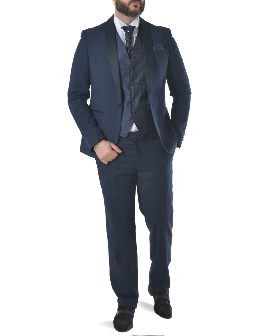 Abito completo elegante con gilet e cravattone art smoking blu