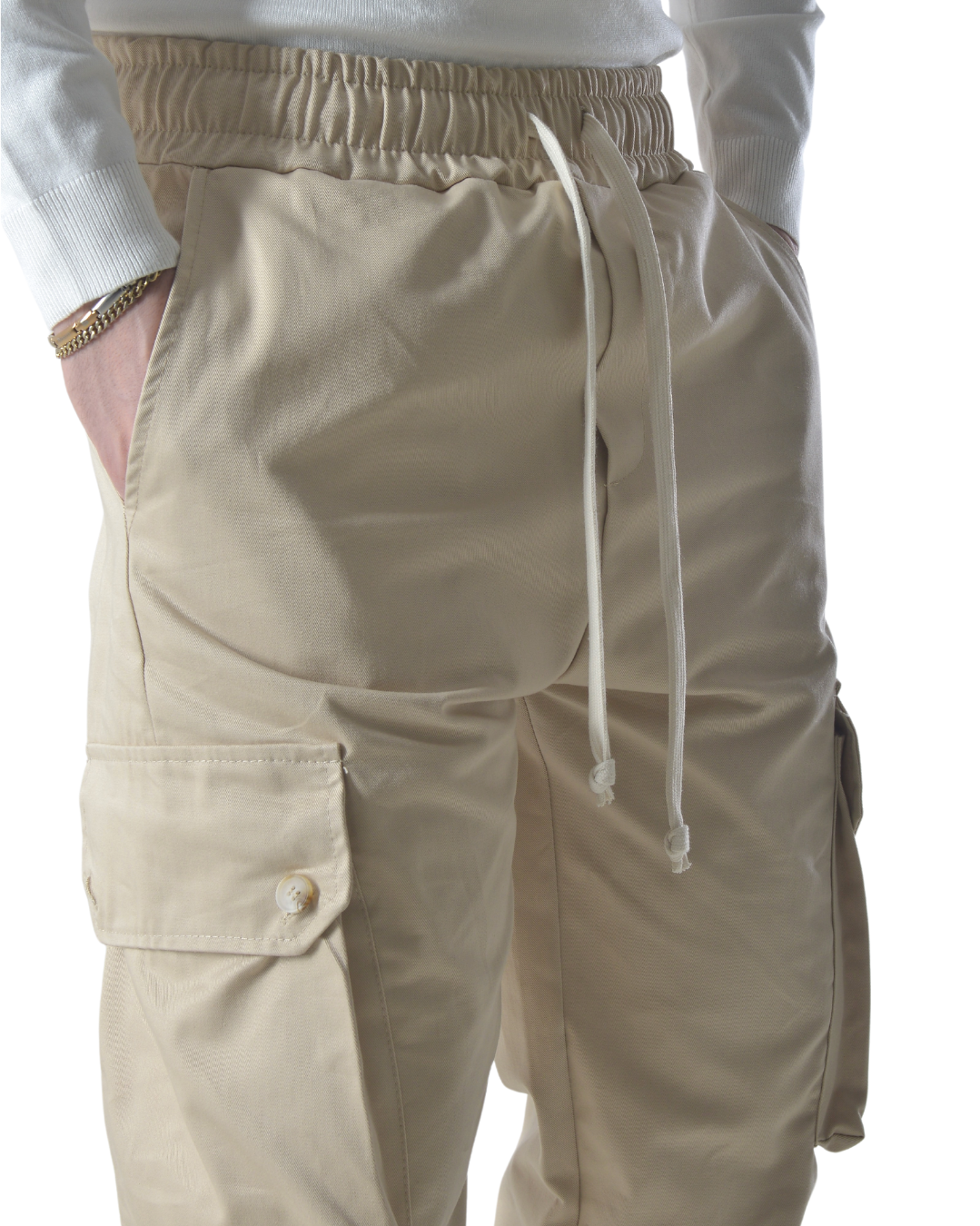 Pantalaccio cargo oversize in tessuto di cotone art 017204 beige chiaro