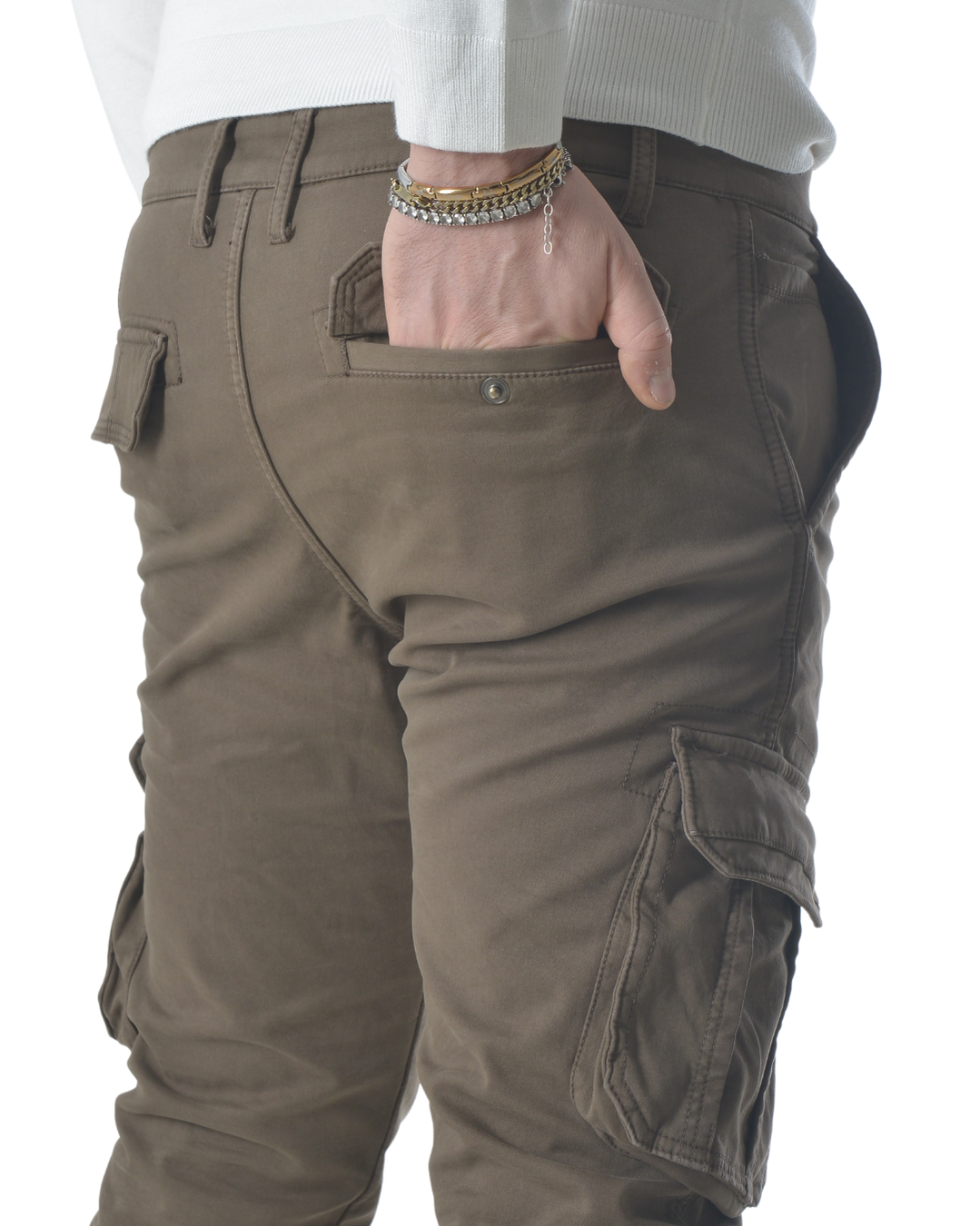 Pantalone cargo felpato internamente art. J732 tortora