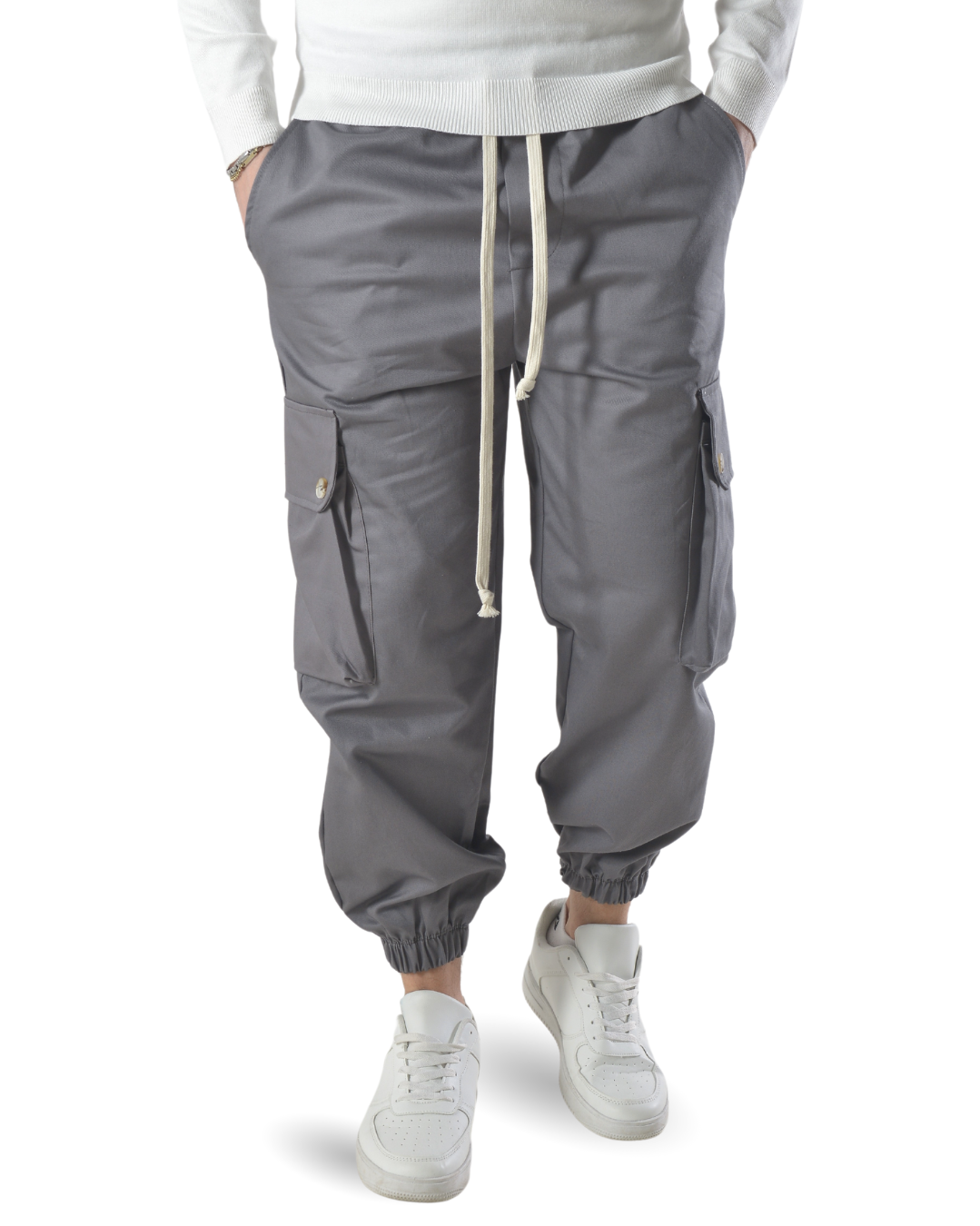 Pantalaccio cargo oversize in tessuto di cotone art 017204 grigio scuro