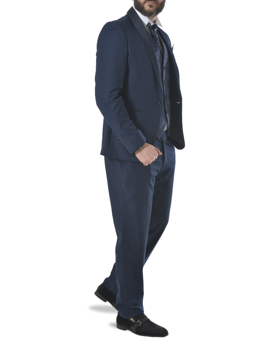 Abito completo elegante con gilet e cravattone art smoking blu