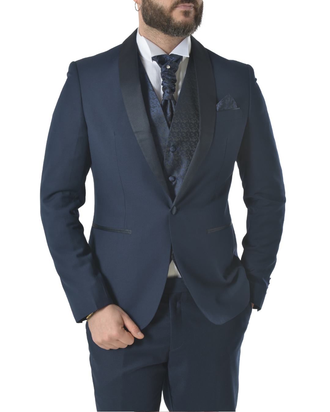 Abito completo elegante con gilet e cravattone art smoking blu