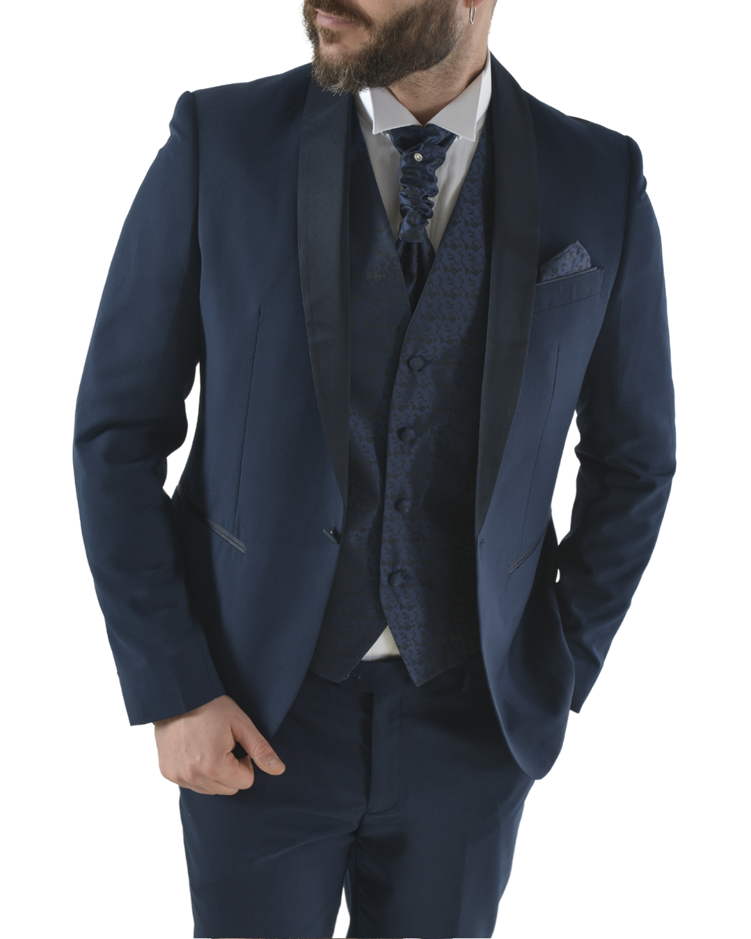 Abito completo elegante con gilet e cravattone art smoking blu