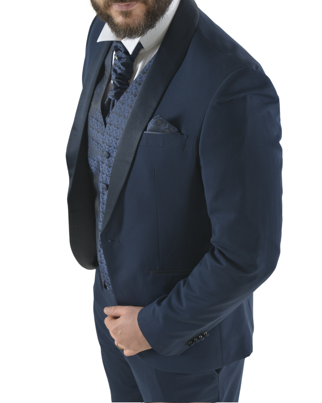 Abito completo elegante con gilet e cravattone art smoking blu