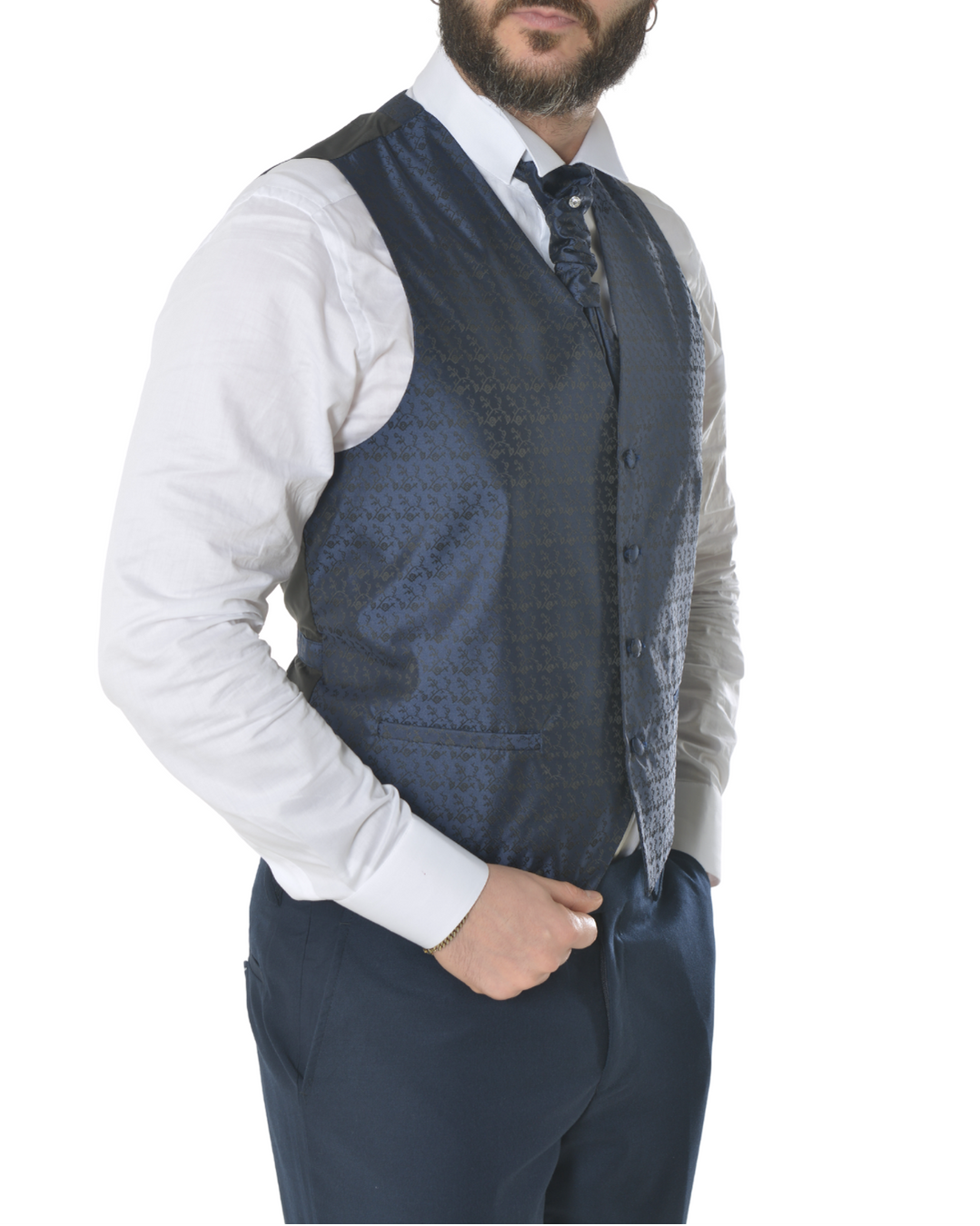 Abito completo elegante con gilet e cravattone art smoking blu
