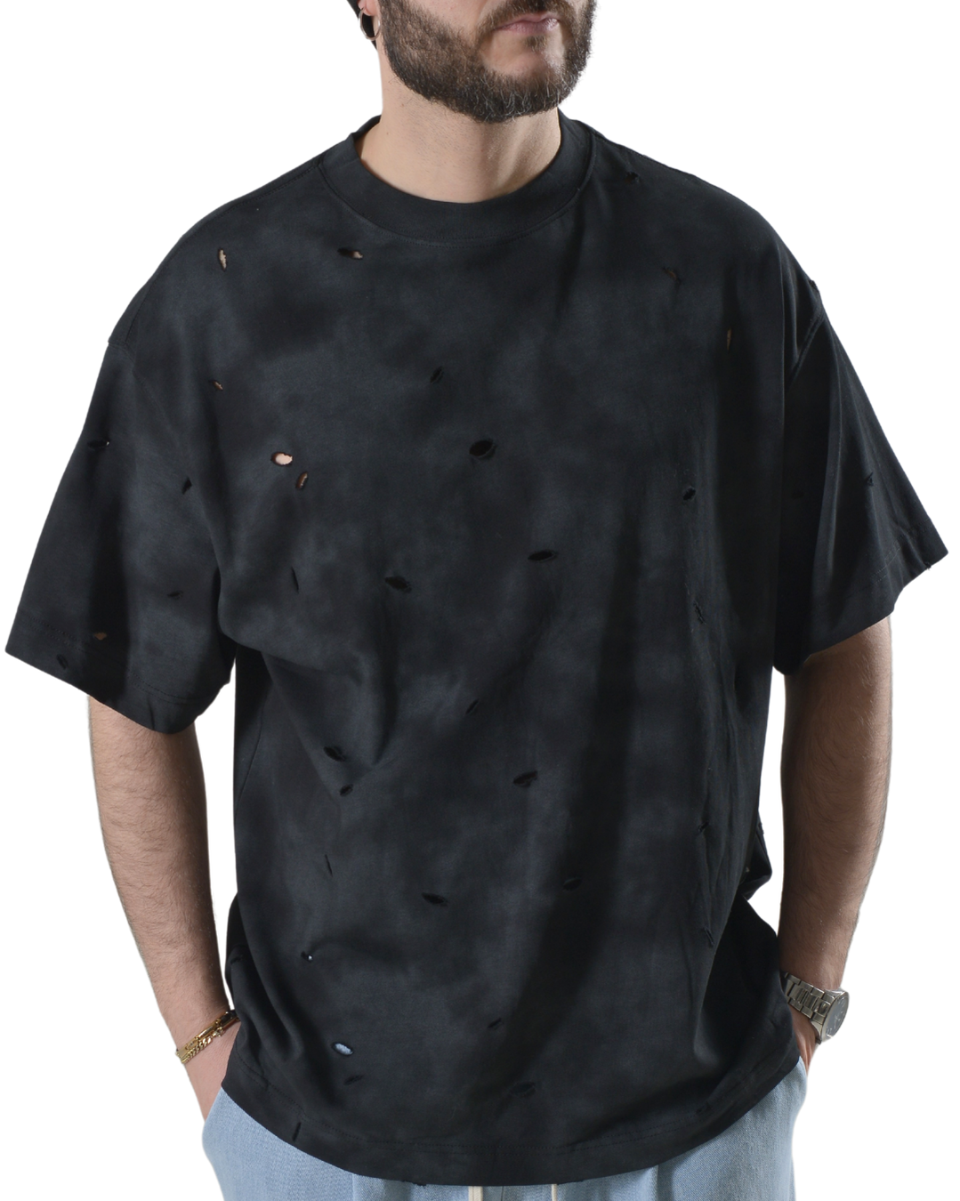 T-shirt oversize con rotture art 303009g