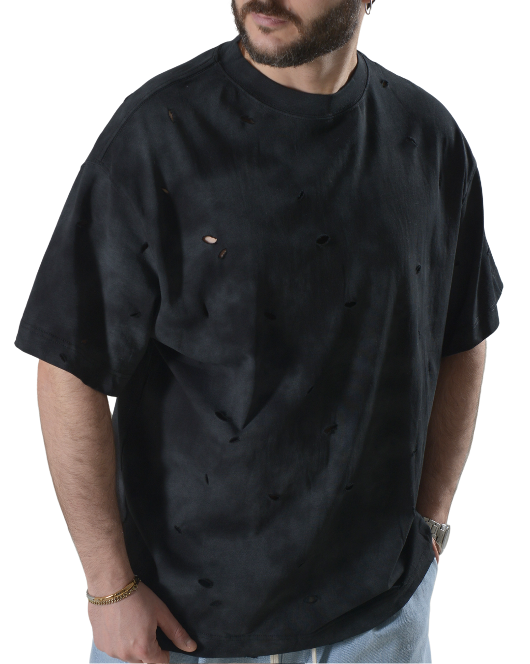 T-shirt oversize con rotture art 303009g