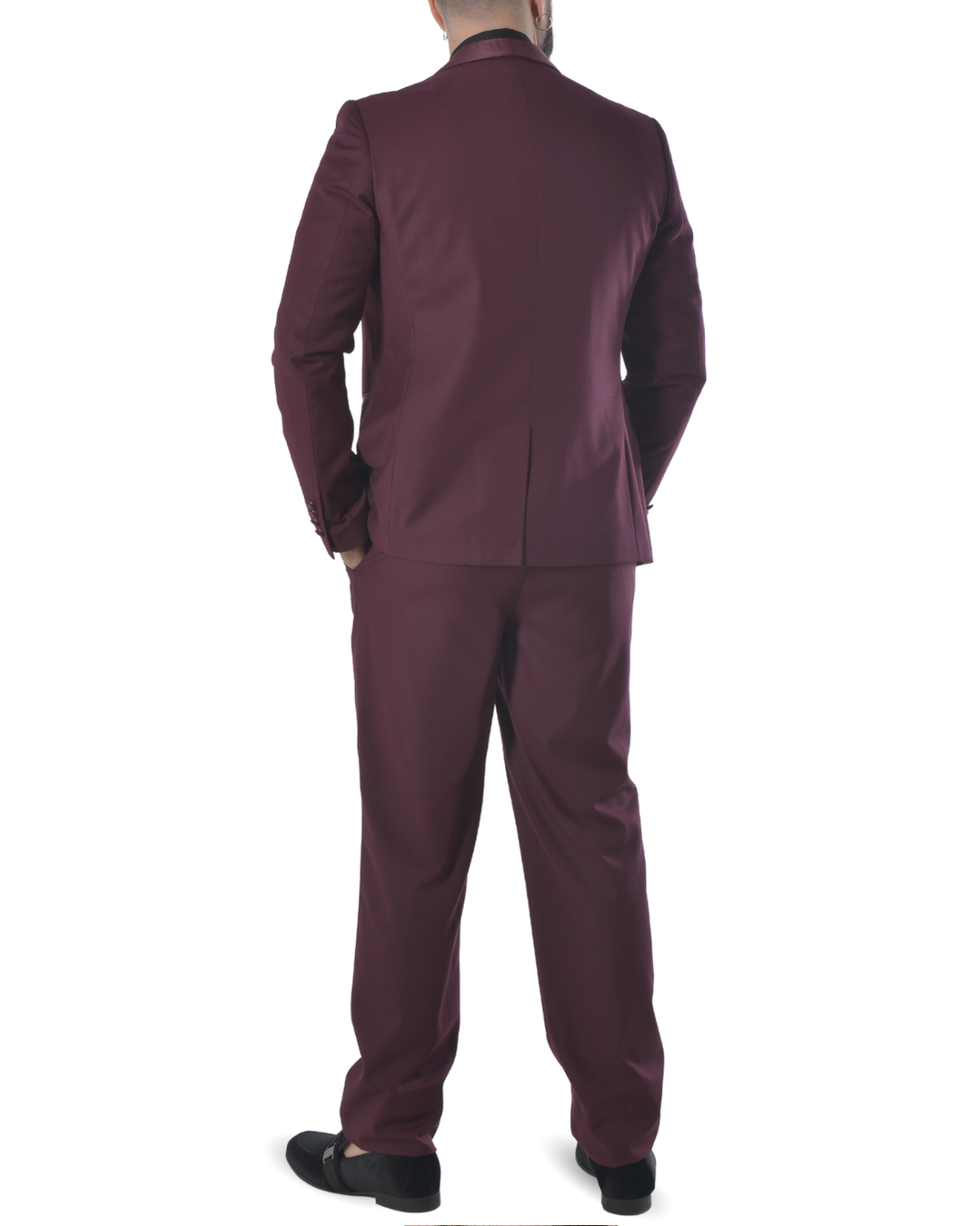 Abito completo elegante con gilet e cravattone art smoking bordeaux