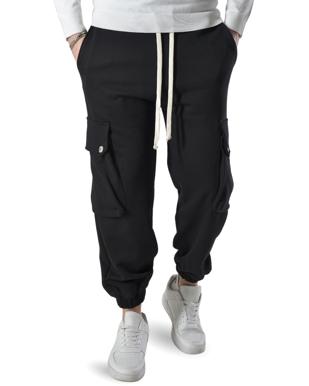 Pantalaccio tuta cargo oversize in cotone art 017301 nero