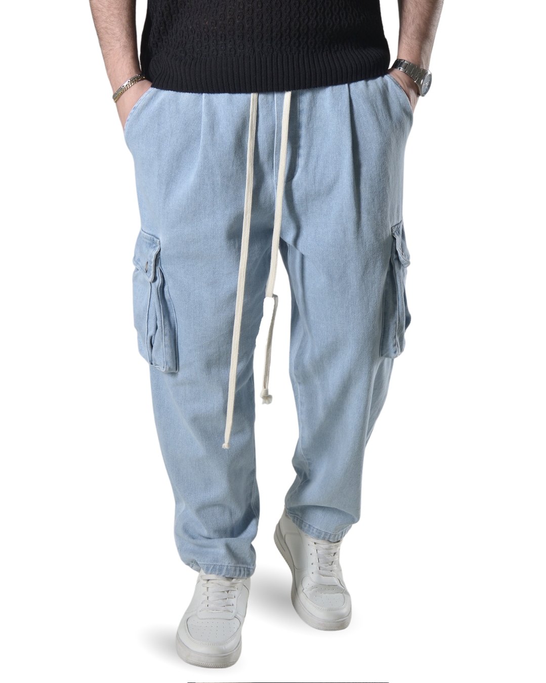 Pantalaccio jeans cargo oversize art 303003p denim chiaro