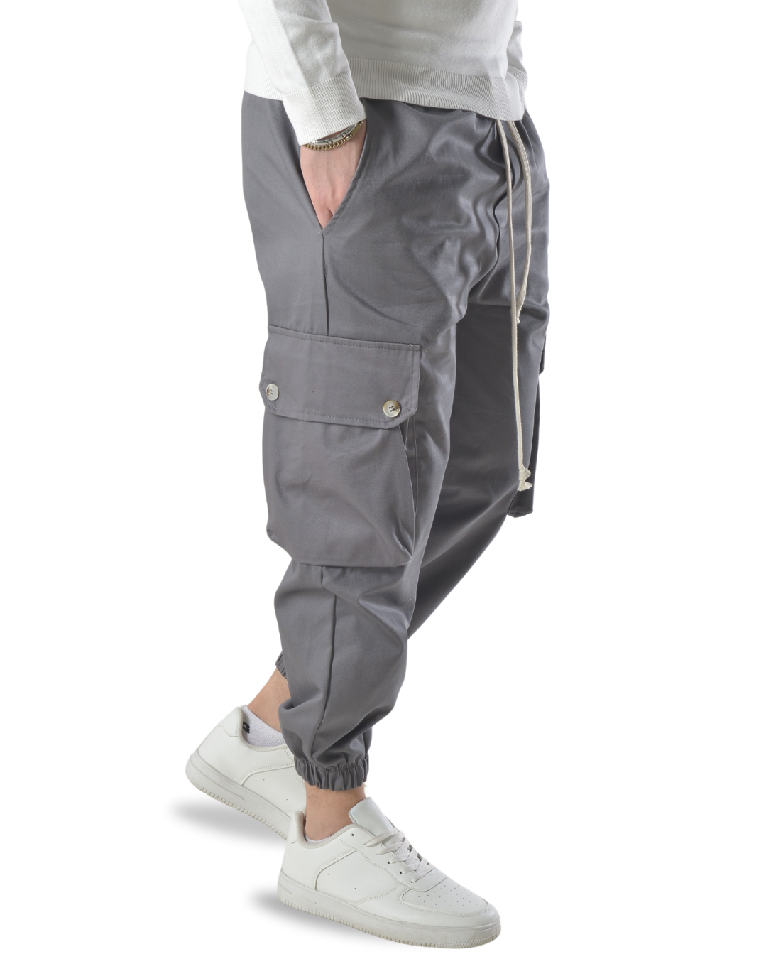 Pantalaccio cargo oversize in tessuto di cotone art 017204 grigio scuro