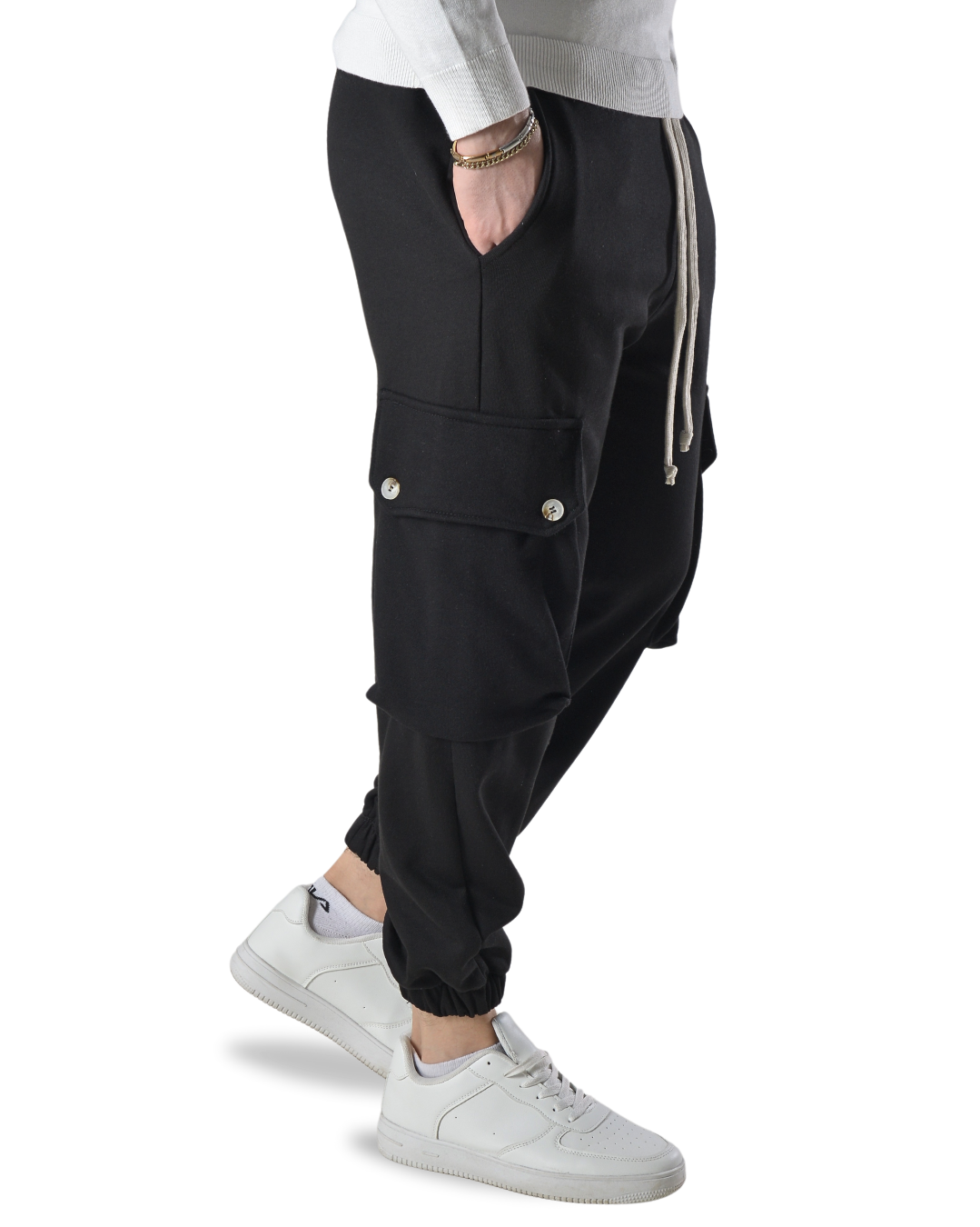 Pantalaccio tuta cargo oversize in cotone art 017301 nero