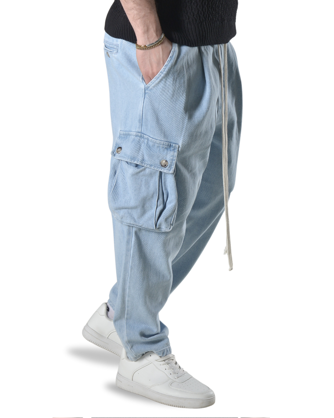 Pantalaccio jeans cargo oversize art 303003p denim chiaro