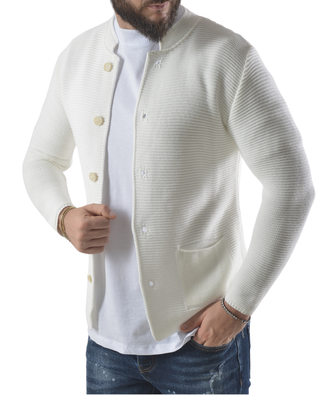 Cardigan con taglio collo alla coreana art 12124 bianca