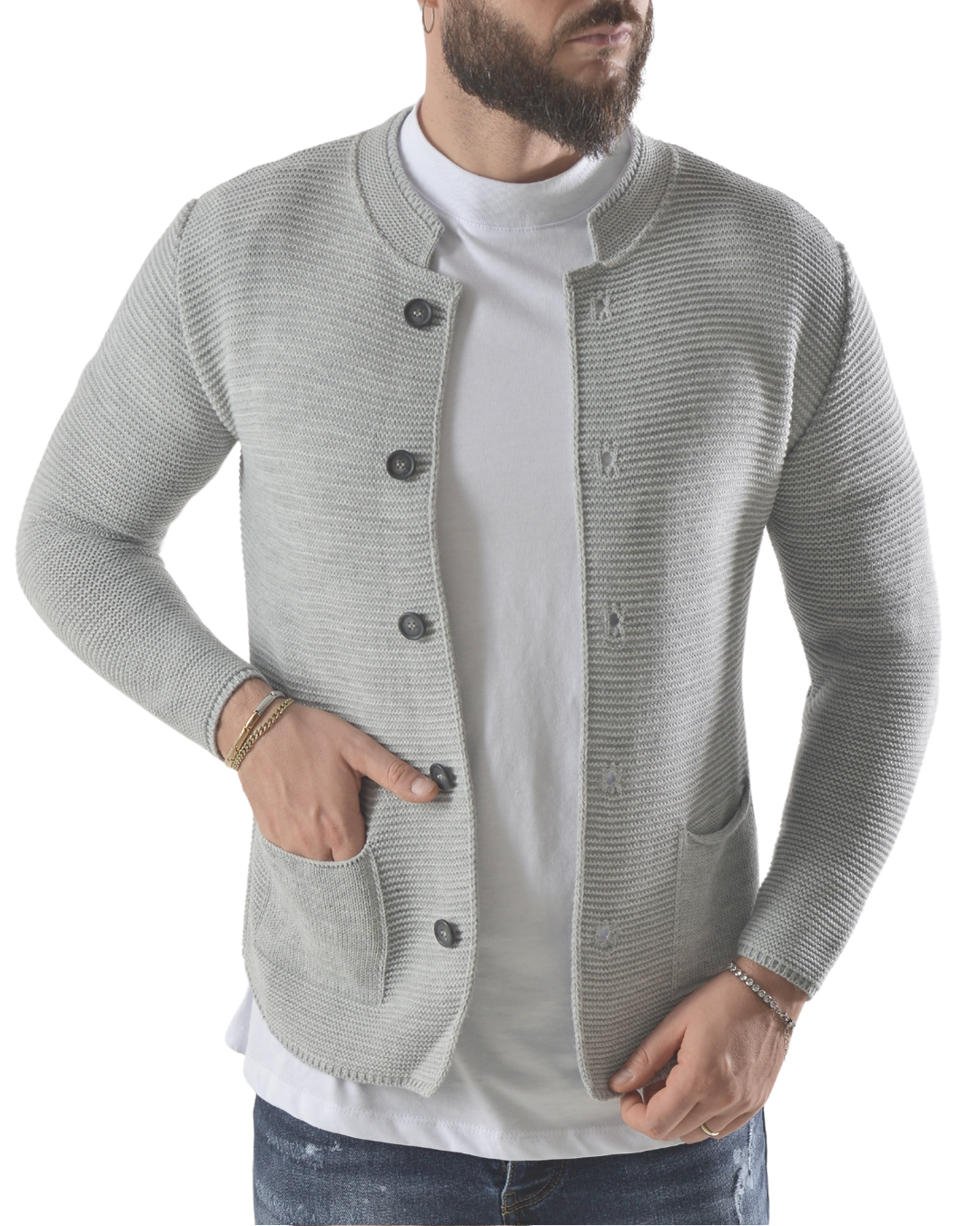 Cardigan con taglio collo alla coreana art 12124 grigia