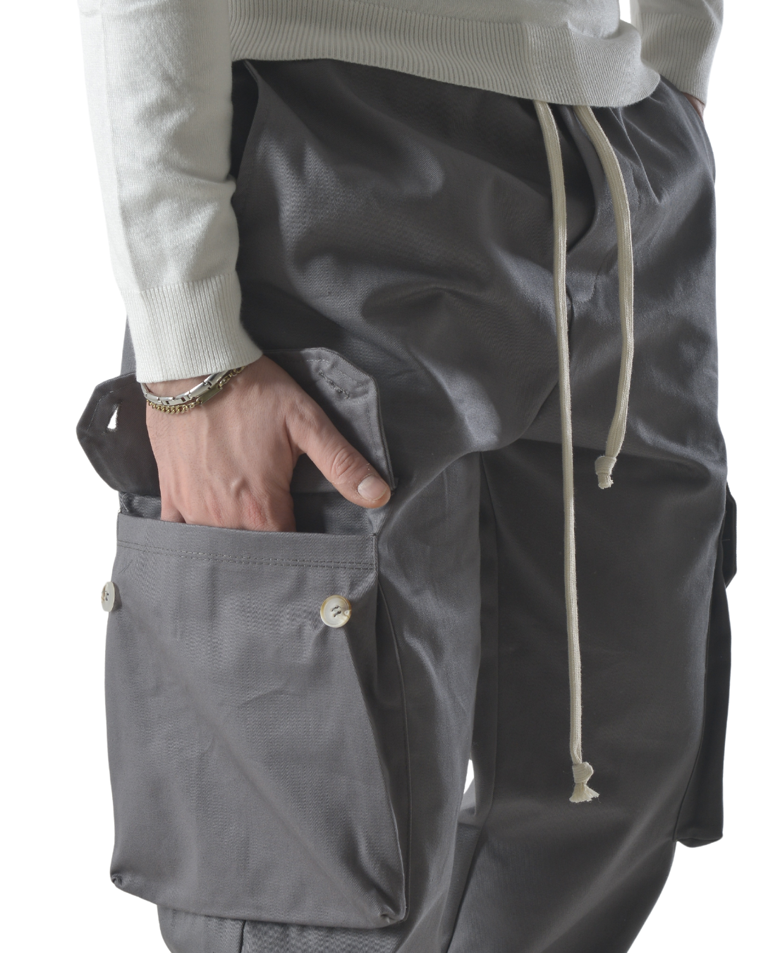 Pantalaccio cargo oversize in tessuto di cotone art 017204 grigio scuro