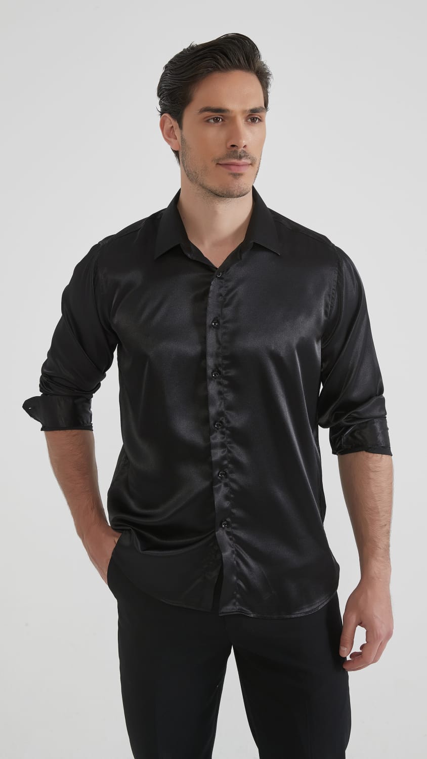 Camicia lucida in raso nera